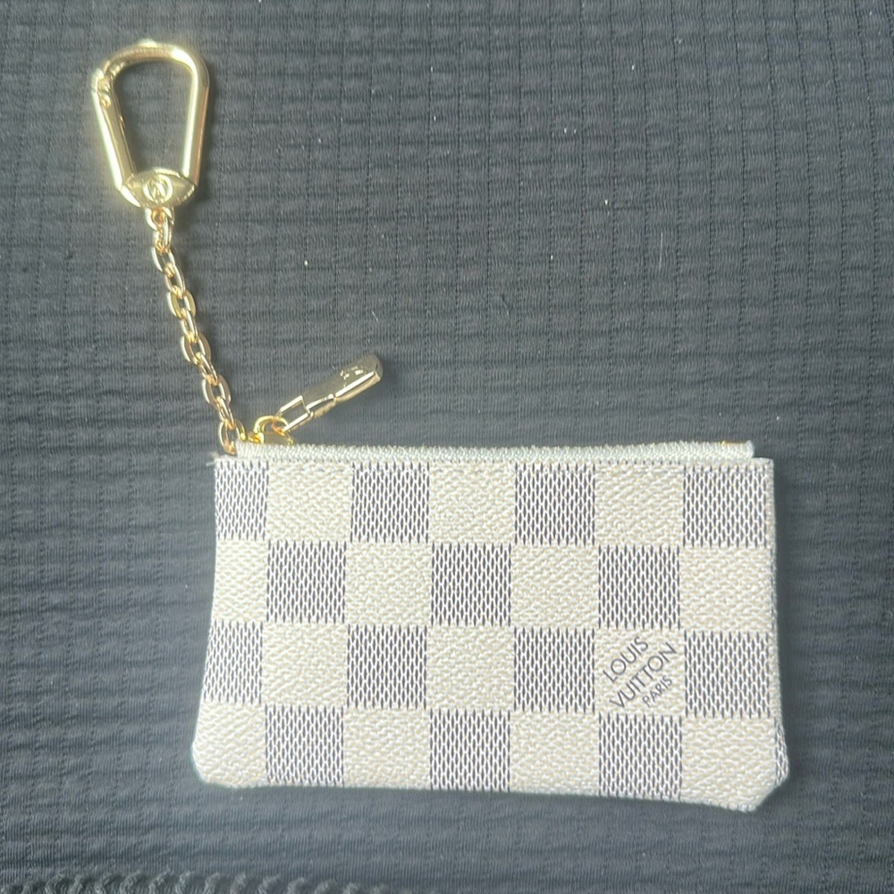 Louis Vuitton Damier Azur White Pochette Coin Case Wallet Purse White